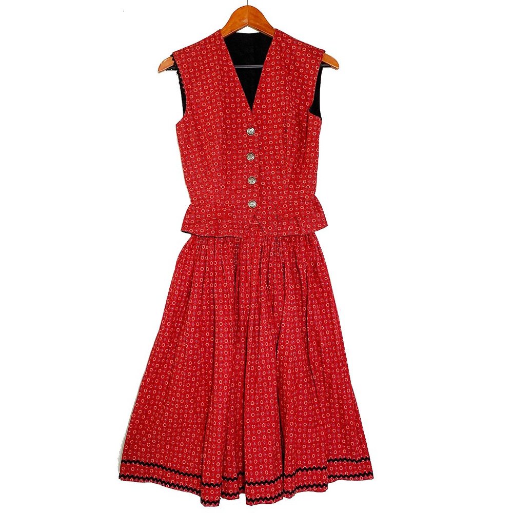 VTG 40s RARE Lanz 2Pc Dirndl Skirt Dress Set XS - Picture 5 of 10